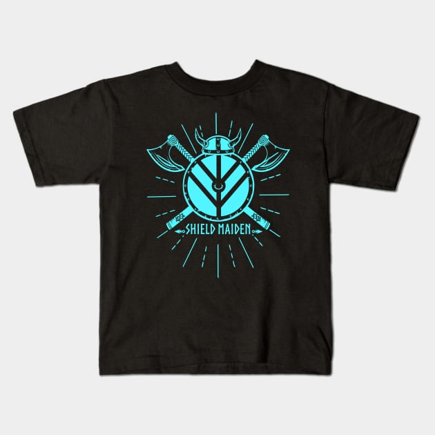 Shield Maiden in Aqua Kids T-Shirt by LittleBean